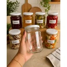 kit 10 Potes vidro  600ml ideal para conservas,mel,pimenta,armazenamento de alimento + tampa metálica branca  rosqueavel