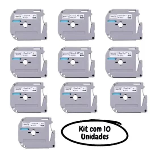 10x Fita Rotuladora Mk-231 Compatível Brother Pt70 PT80 Pt90 Branca 12mm