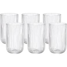 Jogo com 6 Copos de Vidro Canelado 450ml Copo Alto Transparente Elegante para Mesa Posta Moderna