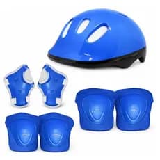 Kit Proteção Infantil 7 Peças Azul Capacete Joelheira Cotoveleira Segurança Para Bicicleta Patins Skate Criança