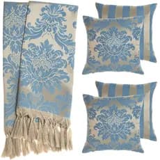 2 Mantas para Sofá 210x140 + 4 Capas para Almofadas - Azul e Dourado