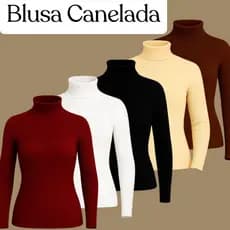 Blusa Feminina Manga Longa Canelada Gola Alta Cacharrel Segunda Pele Confortável Casual