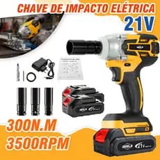 Parafusadeira Furadeira e Chave De Impacto 21v 02 Baterias Sem Fio Soquetes com Maleta Profissional