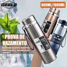 Garrafa 800ml ou 1000ml Inox Térmica Com Infusor Prata Dourada De Água Café Parede Dupla Com Alça