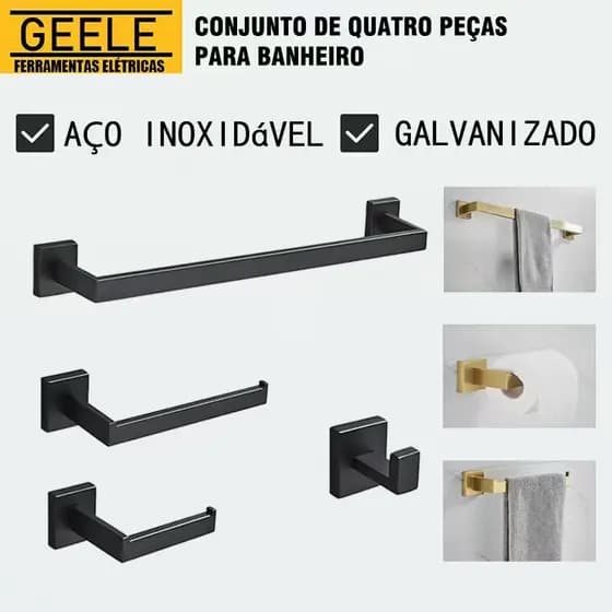 Para Banheiro Inox Quadrado  Kit Acessórios Porta Papel, Suporte Toalha E Ganchos De Parede 40cm/60cm