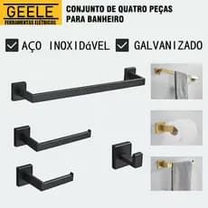 Para Banheiro Inox Quadrado  Kit Acessórios Porta Papel, Suporte Toalha E Ganchos De Parede 40cm/60cm