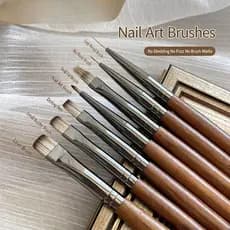 Conjunto De Pincéis Profissionais Para Arte Em Unhas De 7 Peças-De Gel Com Cabo De Madeira Premium Gradiente De Forro De