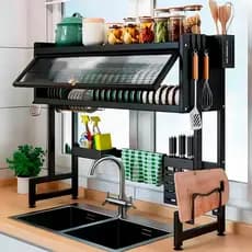 Escorredor De Pratos De Cozinha Suspenso Modular , Organizador , Prateleira Dupla De Asfalto Com Porta 65cm