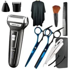 Kit de máquina de cortar cabelo + kit de tesoura de corte de cabelo profissional lâmina de barbear capa de tesour