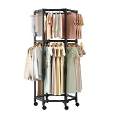 Tubo negrito de 16 mm 360°Rack de secagem giratório com roda Universal removível cabide de haste dupla rack de armazenam