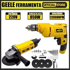 Kit 850w Furadeira de Impacto  e 850w Lixadeira Esmerilhadeira Angular e Maleta de Transporte Com Acessórios