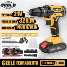 Parafusadeira/Furadeira 21V / Kit DUAS BATERIAS 1400r/min ﻿GEELE