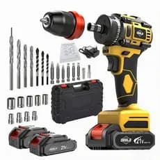 Parafusadeira Furadeira 3/8"  21V 2 Baterias Com Maleta e Acessórios Completo brushless