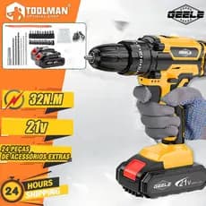Kit De Furadeira Elétrica Sem Fio Profissional 21V Com 2 Baterias