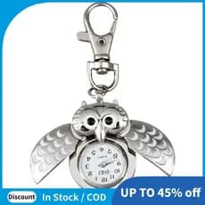 Relógio De Bolso Coruja Com Chaveiro 40 x 25 mm Prata
