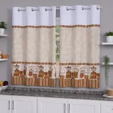 Cortina Cozinha Oxford 2,00x1,40 Estampa Forro Poliéster Ilhós Janela Vitrô Blackout Blecaute Lavável Lisa Moderna