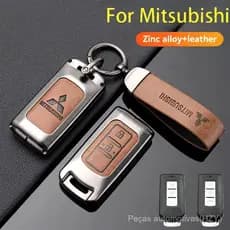 Capa de Chave de Carro de Couro para Mitsubishi com Chaveiro Xpander Triton Pajero Sport Mirage Strada Outlander Acessór