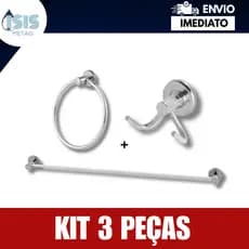 KIT ACESSÓRIO PARA BANHEIRO 3 PEÇAS ARGOLA VARÃO E CABIDE DUPLO