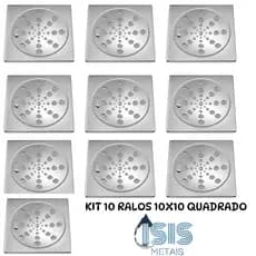 Kit com 10 Ralos Completos Quadrado 10x10 cm Cromado – Tampa + Grelha, Encaixe Padrão'