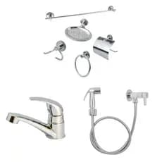 Kit Acessórios Banheiro 7 Peças Lavabo Moderno/Kit Stander - Torneira Mono-Up - Ducha Higienica