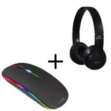 Kit Mouse Sem Fio Recarregável RGB / Headphone P47 Wireless Recarregável Com Cancelamento de Ruídos