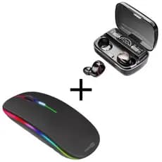 Kit Mouse Sem Fio Recarregável Rgb Fone Ouvido Bluetooth Tws