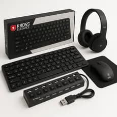 Kit Escritório com Teclado e Mouse com Fio, MousePad, Hub USB 7 portas, Fone De Ouvido Bluetooth Sem Fio P47 com cancela