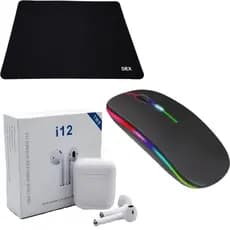 Kit Mouse Sem Fio Recarregável Rgb Mouse Pad DEX Fone De Ouvido Bluetooth I12 Tws Recarregável