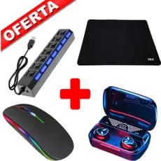 Kit Mouse Sem Fio Recarregável Rgb Mouse Pad Dex e Fone Ouvido Bluetooth TWS M20 Hub USB 7 Portas