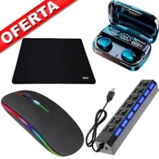 Kit Mouse Sem Fio Recarregável Rgb Mouse Pad Dex Hub USB 7 Portas Fone Ouvido Bluetooth TWS M10