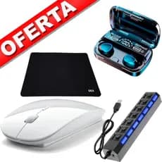 Mouse Sem Fio a Pilha Led Wireless Cor Branco e Mouse Pad Dex Hub USB 7 Portas Fone Ouvido TWS M10