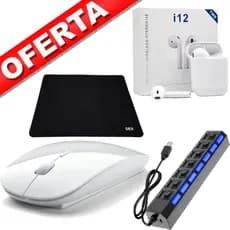 Mouse Sem Fio a Pilha Led Wireless Cor Branco Mouse Pad Dex Hub USB 7 Portas Fone De Ouvido I12 Tws