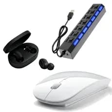 Mouse Sem Fio a Pilha Led Wireless Branco Mouse Hub USB 7 Portas Fone Ouvido Xiaomi Redmi Airdots