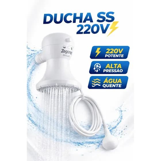 🚿 Ducha SS Zagonel 5200W 220V – Super Potente | Alta Pressão | Água Quente na Hora
