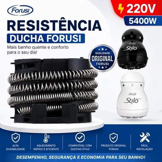 Resistência Ducha Forusi Stilo 220V 5400W Original Reposição Aquecimento Rápido Alta Durabilidade