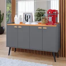 Aparador Buffet Organizador Retrô Puxador Concha 4 Portas Pés Palito Kiev - Envio Imediato