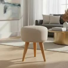 Puff Redondo Bege Banqueta Pé Palito Envio Imediato