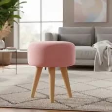 Puff Redondo Rosa Pé Palito Banqueta Apoio-Envio Imediato