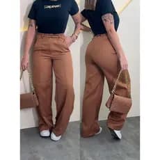 calça pantalona alfaiateria feminina social cintura alta com ziper na ferte com cinto