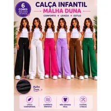 Calça Pantalona Infantil  Juvenil em Duna Feminina |  Tecido Leve, Macio, Estiloso e Confortável | Tam 2 ao 16