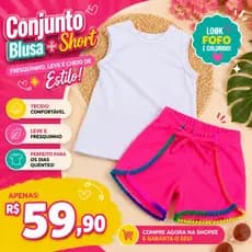 Conjunto Infantil Menina Blusa Regata + Short Colorido Verão| short infantil | regata infantil| conjunto feminino