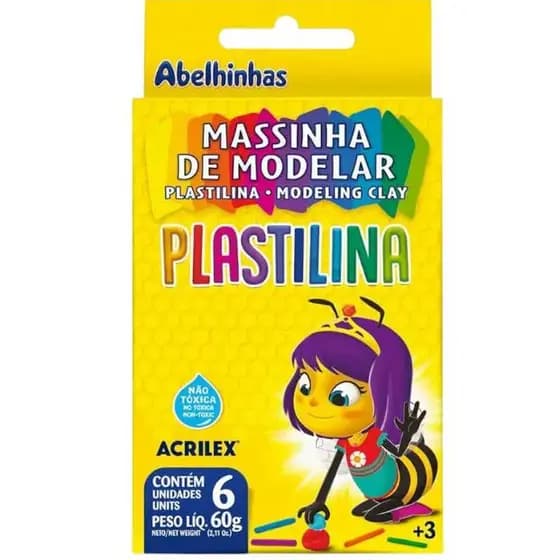 Massinha De Modelar Plastilina C/6 Cores 90g - Acrilex