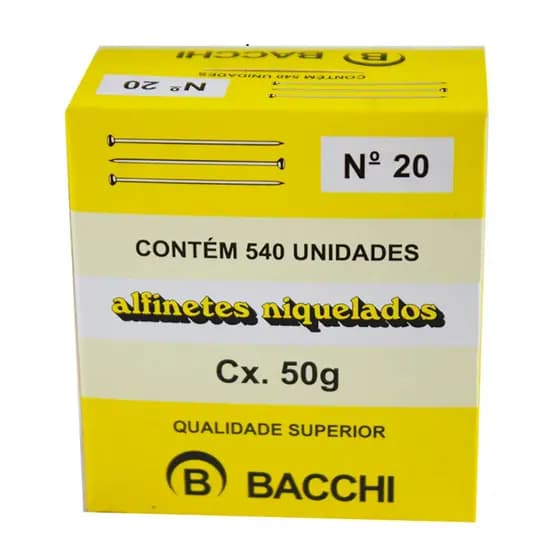 Alfinete Para Costura Nº20 Niquelados C/540 Unidades Aço Inoxidável Bacchi