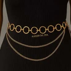 Cinto Corrente Feminino Argola com 2 Corrente Fino