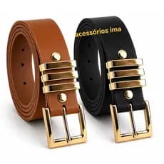 Kit 2 Cinto Feminino Plus Size Fivela Dourado Quadrado 2,5 cm Largura Couro PU