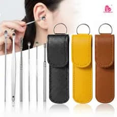 Kit limpador de ouvido portátil com 6 peças em aço inoxidável, ideal para remover cera