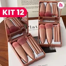 Mini Espelho De Maquiagem Portátil KIT 12 unidades Com 5 Pcs Pincéis De Maquiagem Lupa Mão Segurar Bolso Dobrável