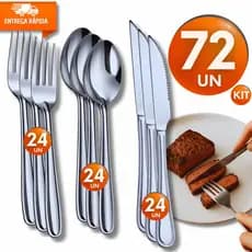 KIT de Talheres 72/48/24/18 Aço Inox Facas Garfos Colheres Talher Garfo Faca Colher Utilidades