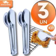 Kit 3/2  Pegador para Alimentos Saladas Frios Massa 20cm Universal De Aço Inox p/ Restaurantes Cozinha