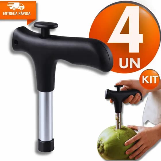 Conjunto Furador de Coco Fura Perfurador Manual Abridor Inox Lanchonete Quiosque Utensílios
